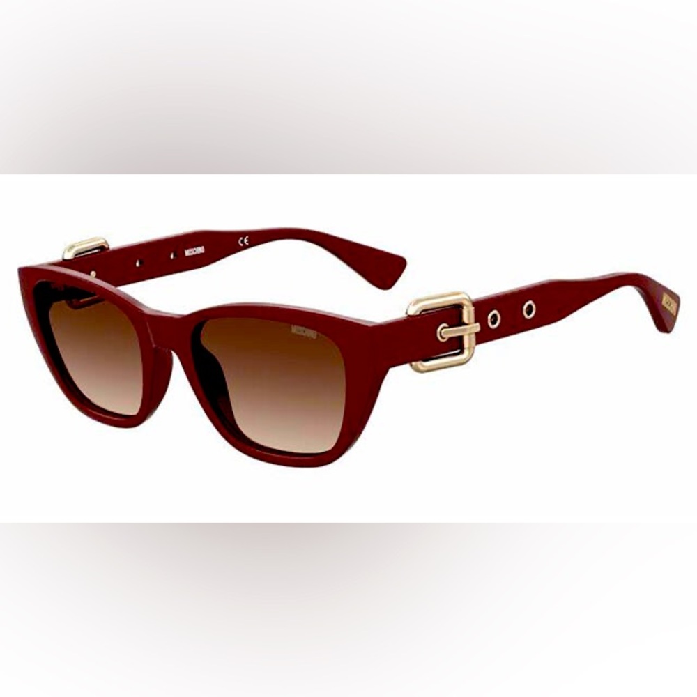 Moschino Burgundy Sunglasses with Gold Buckle Accents